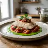 Filet de merlan aux tomates braisées et coulis de persil frais