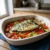 Filet de poisson à la méditerranéenne, légumes confits et herbes fraîches