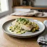 Filet de poisson à la sauce onctueuse aux courgettes