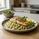 Filet de poisson parfumé à l'origan accompagné de boulghour savoureux
