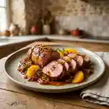 Filet de porc aux oranges caramélisées, sauce délicate et parfumée