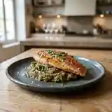 Filet de rouget poêlé et son caviar d'aubergine maison