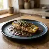 Filet de sandre délicatement mijoté au vin rouge de Bourgogne