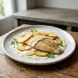 Filet de sole aux lamelles de poires et sauce vanillée délicate