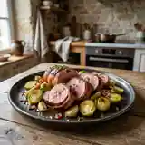 Filet mignon lardé aux choux de Bruxelles fondants