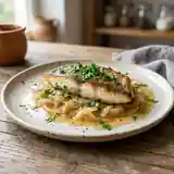 Filets de daurade aux oignons fondants et vin blanc parfumé