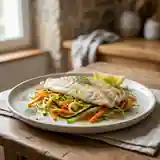 Filets de merlan au four accompagnés d'une julienne de légumes croquante