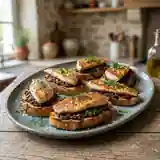 Filets de rougets grillés sur toasts à la tapenade maison