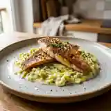 Filets de rougets poêlés à la fondue de poireaux onctueuse