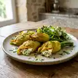 Fleurs de courgettes farcies au fromage frais et herbes fraîches