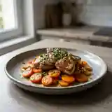 Foie de lapin poêlé sur lit de carottes fondantes