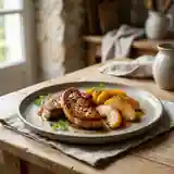 Foie Gras Frais Poêlé aux Pommes Caramélisées et Flambé à l'Armagnac