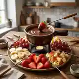 Fondue au chocolat onctueuse avec assortiment de fruits frais pour 6 personnes