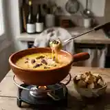 Fondue savoureuse au fromage et morilles pour une personne