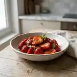 Fraises fraîches à l'huile d'olive et au miel, dessert gourmand