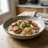 Fricassée gourmande de coquilles Saint-Jacques à la crème et champignons