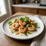 Gambas sautées au basilic frais et ail