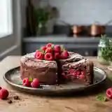 Gâteau moelleux au chocolat fourré aux framboises fraîches