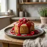 Gâteau moelleux au spéculoos, fromage blanc et coulis de framboise maison
