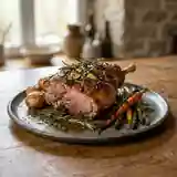Gigot d'agneau rôti aux herbes fraîches et ail