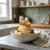 Glace maison à la pêche onctueuse et rafraîchissante