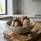 Glace onctueuse aux marrons avec coulis de chocolat maison