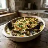 Gratin de moules à la crème aillée savoureuse