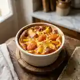 Gratin fondant aux pêches et abricots caramélisés
