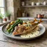Grondins rôtis à la sauce crémeuse au vin blanc et pastis