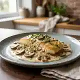 Haddock poêlé à la sauce crémeuse aux champignons
