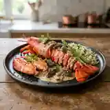 Homard nacré et sa réduction aux morilles