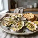 Huîtres chaudes sur fondue de poireaux au camembert fondant