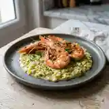 Langoustines rôties sur fondue de poireaux crémeuse