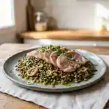 Lentilles au museau de porc et vinaigrette vive