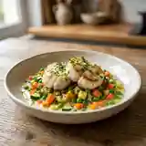 Lotte aux petits légumes de saison, sauce légère et parfumée