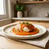 Lotte fondante au coulis de poivrons rouge au micro-ondes