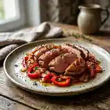 Magret de canard et poivrons fondants au thym