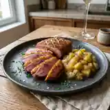 Magret de canard rôti et compote de pommes vertes maison