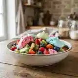 Meringues arc-en-ciel et fruits frais