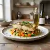 Merlan nacré et sa fondue de légumes au vin blanc