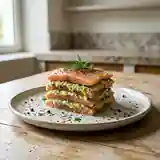 Millefeuilles de truite fumée et fondue de poireaux onctueuse