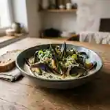 Moules au vin blanc et poireaux