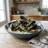 Moules en Sauce Crémeuse à l'Ail et au Vin Blanc