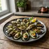 Moules grillées au beurre de basilic frais