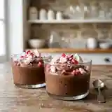 Mousse au chocolat onctueuse avec meringues croquantes et éclats de pralines