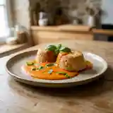 Mousseline de dinde légère accompagnée d'une crème onctueuse à la tomate