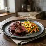 Noisettes de chevreuil au genièvre, sauce parfumée et légumes de saison