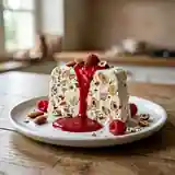 Nougat glacé onctueux accompagné de son coulis de framboises fraîches