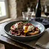 Œufs pochés au vin rouge et lard croustillant : recette savoureuse et gourmande
