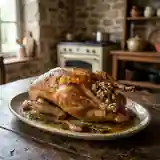 Oie farcie rôtie et sa garniture fondante